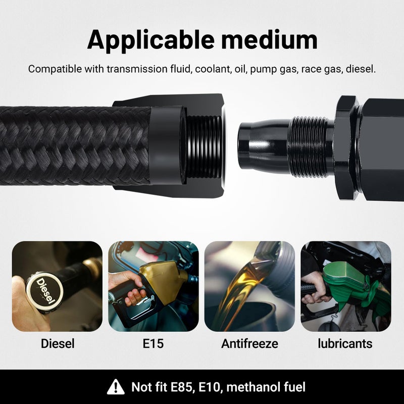 EVIL ENERGY 8AN Fuel Line Kit, 8AN Nylon Braided Fuel Line Hose Fitting Kit CPE 20FT Black - Image 5
